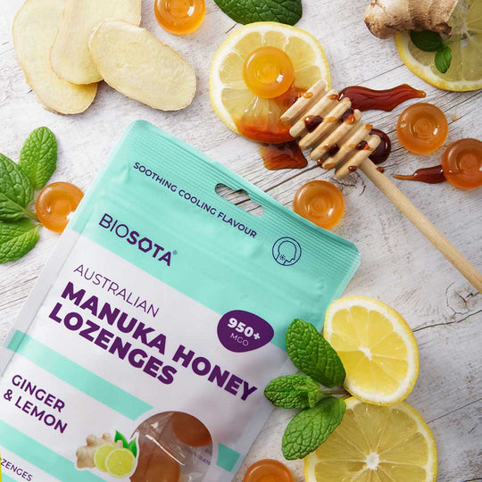 Manuka honey lozenges ginger and lemon