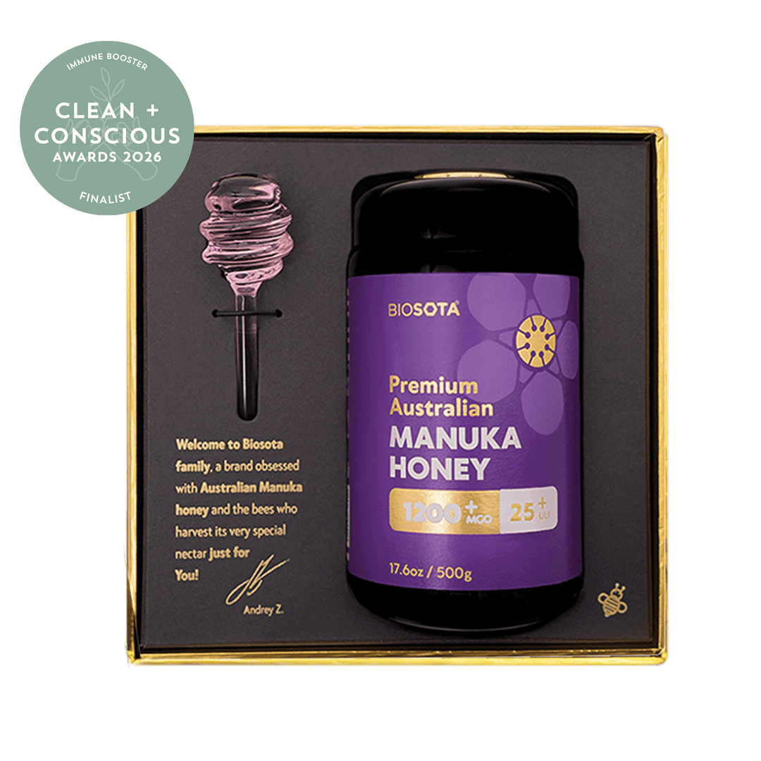 Biosota Organics Manuka Honey MGO 1200+ 500g luxury gift open box clean and conscious finalist 