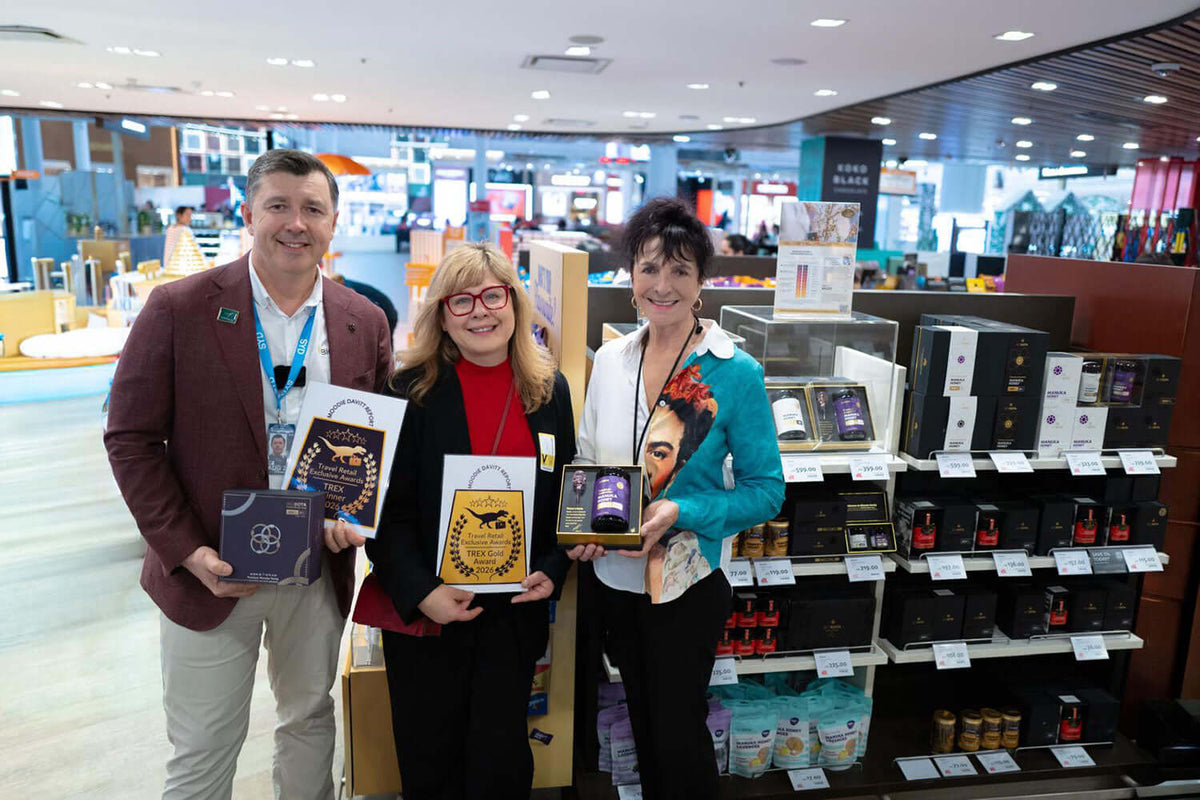 Andrey Zubko and the team in the Heinemann duty free store with the 2026 TREX awards