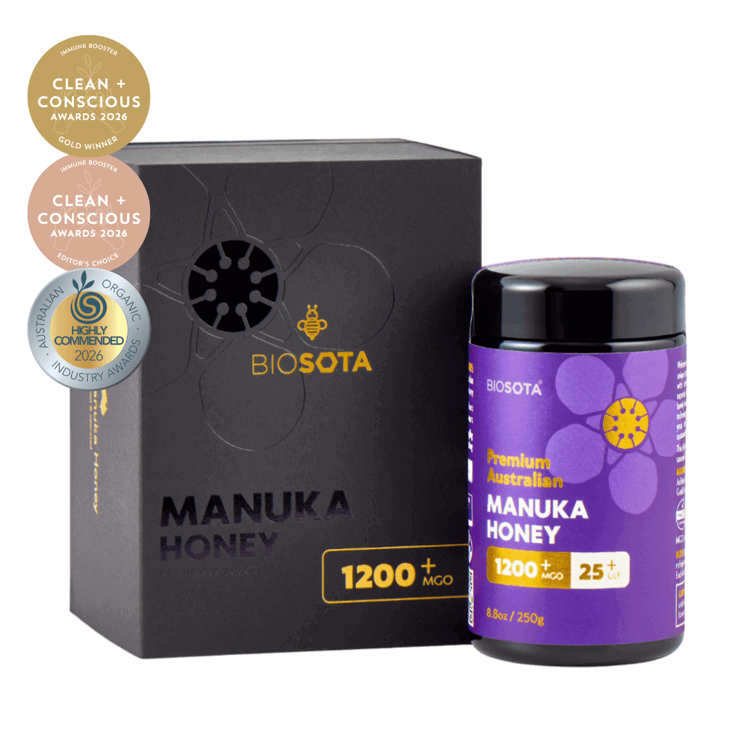 Biosota Gift Box MGO 1200+ (250g)  with 2026 award wining logos