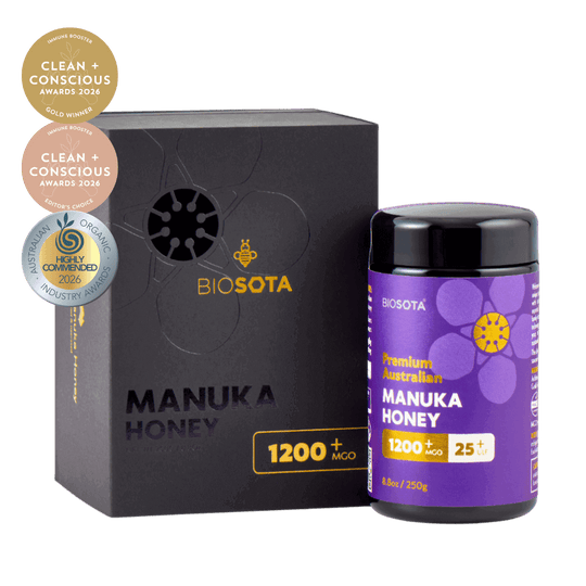 Biosota Gift Box MGO 1200+ (250g)  with 2026 award wining logos