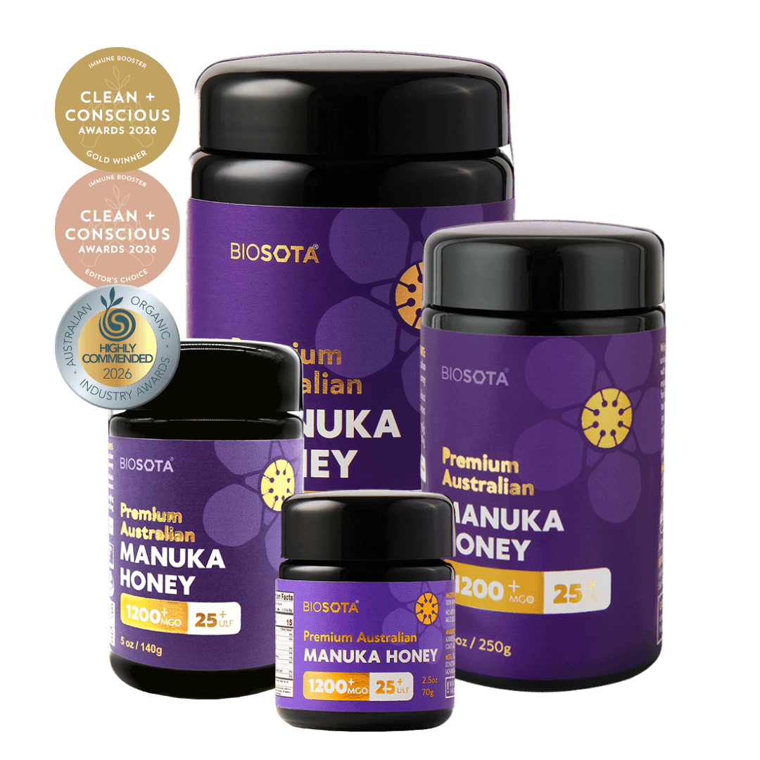 Biosota Manuka honey MGO 1200+ glass (all sizes)