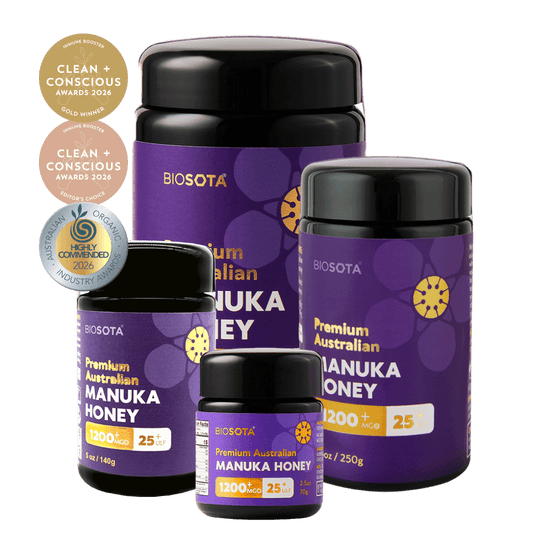 Biosota Manuka honey MGO 1200+ glass (all sizes)