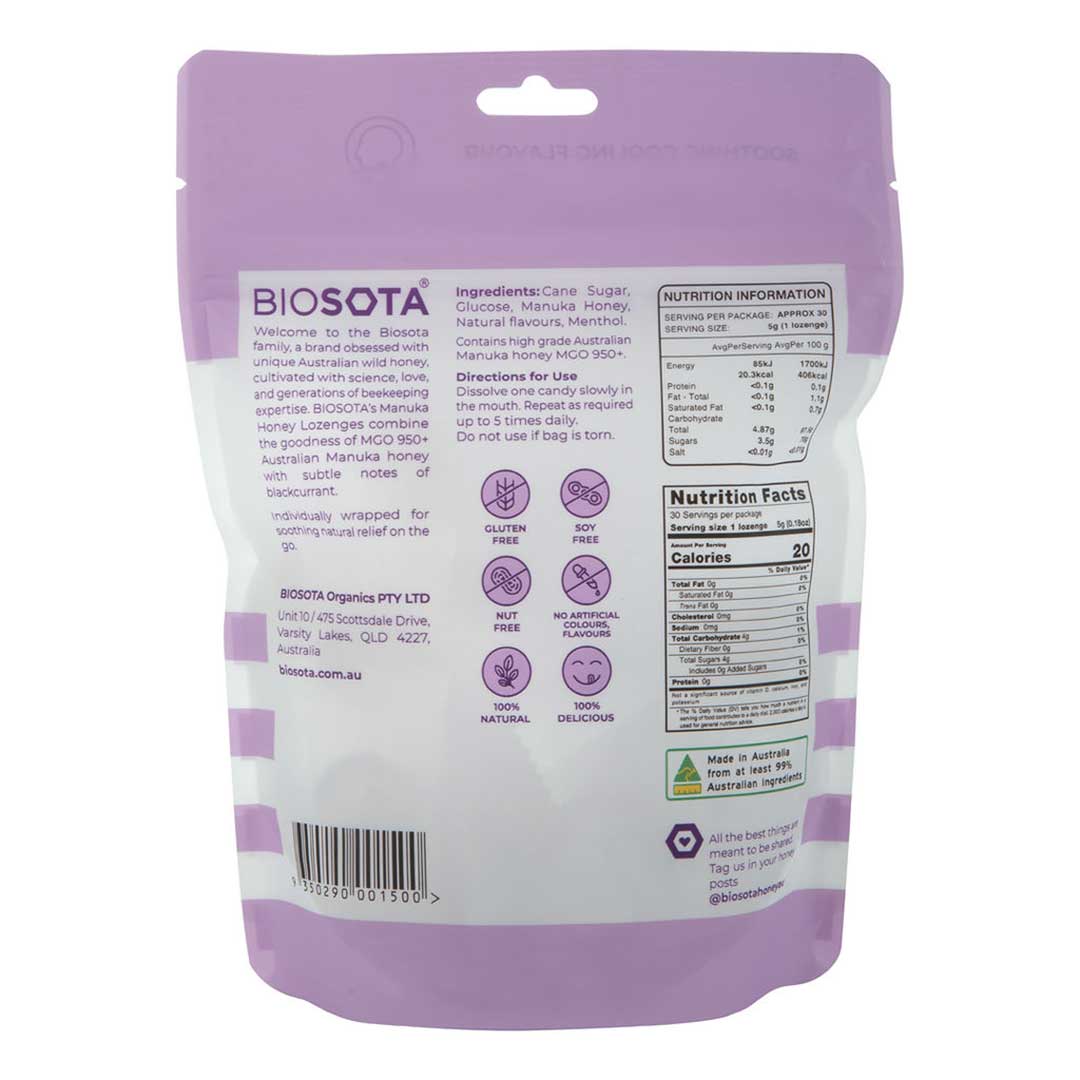 Manuka honey lozenges blackcurrant 4.8oz back