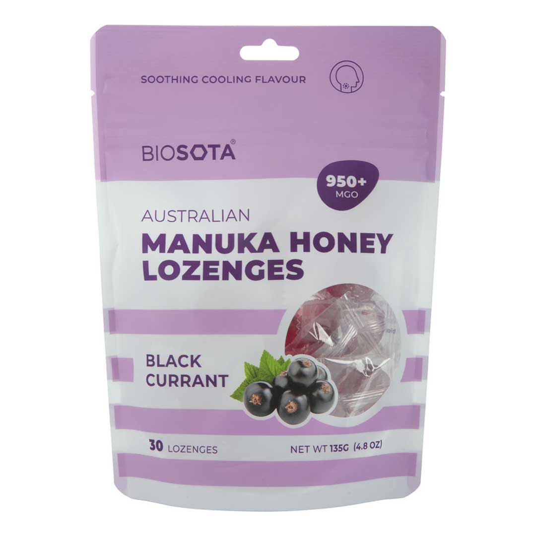 Manuka honey lozenges blackcurrant 4.8oz front