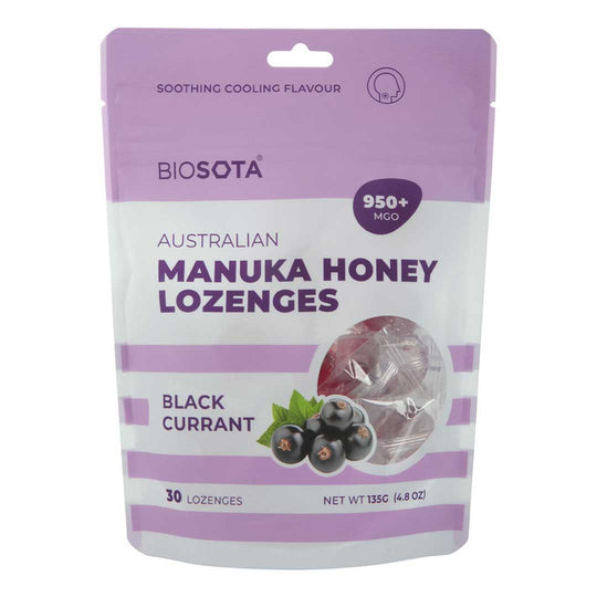 Manuka honey lozenges blackcurrant 4.8oz front