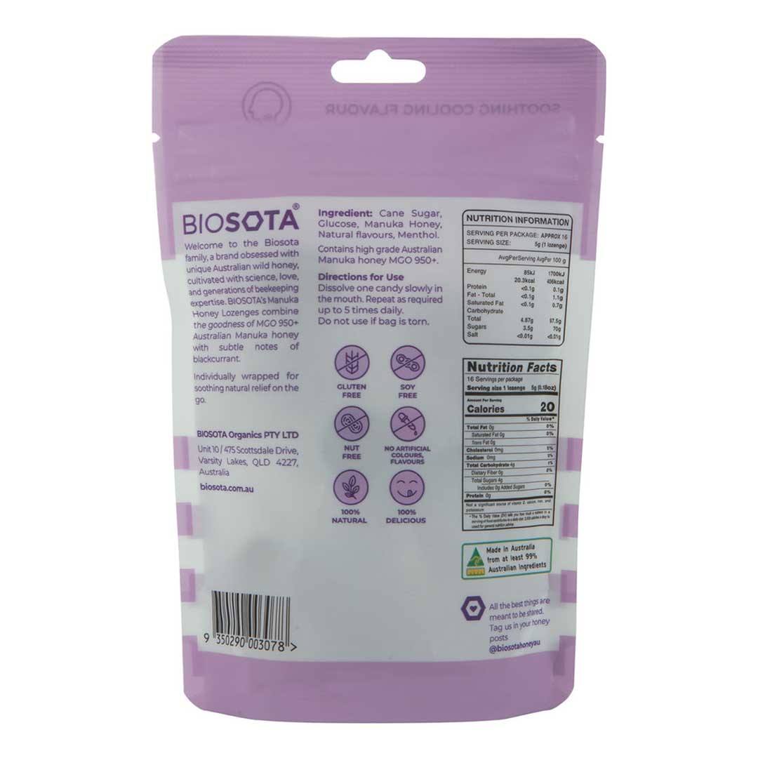 Manuka honey lozenges blackcurrant 2.8oz back