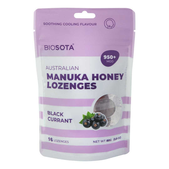 Manuka honey lozenges blackcurrant 2.8oz front
