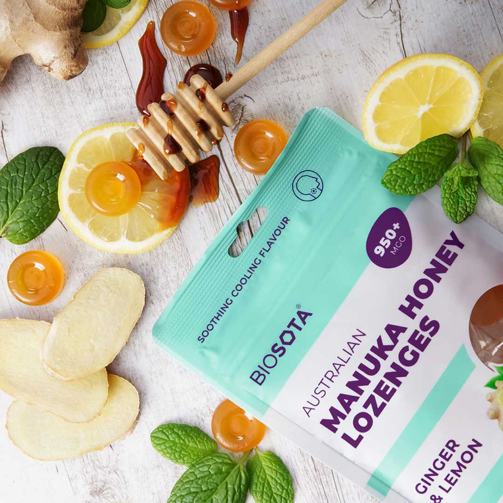 Manuka honey lozenges ginger and lemon